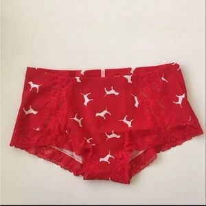 VS PINK Red Lace Dog Print Shorts (Medium)